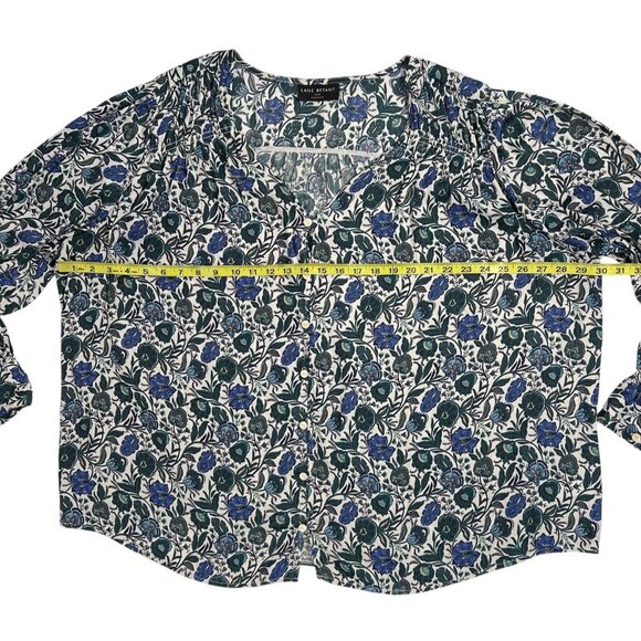 Lane Bryant Blouse Floral V Neck Plus Size 26/28 Long Sleeve Blue/Green Stretch - Picture 5 of 9